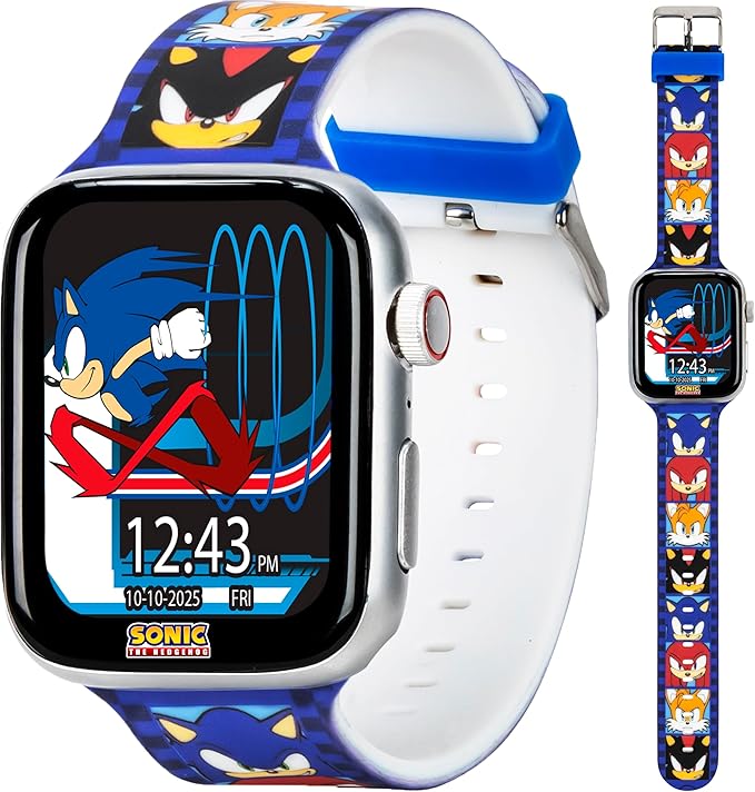 Sonic the Hedgehog - Reloj inteligente para niños, llamadas Bluetooth, mensajes, cámara, música, rastreador de sueño, aplicaciones de fitness y actividad, 6 caras de reloj, pantalla táctil, recargable
