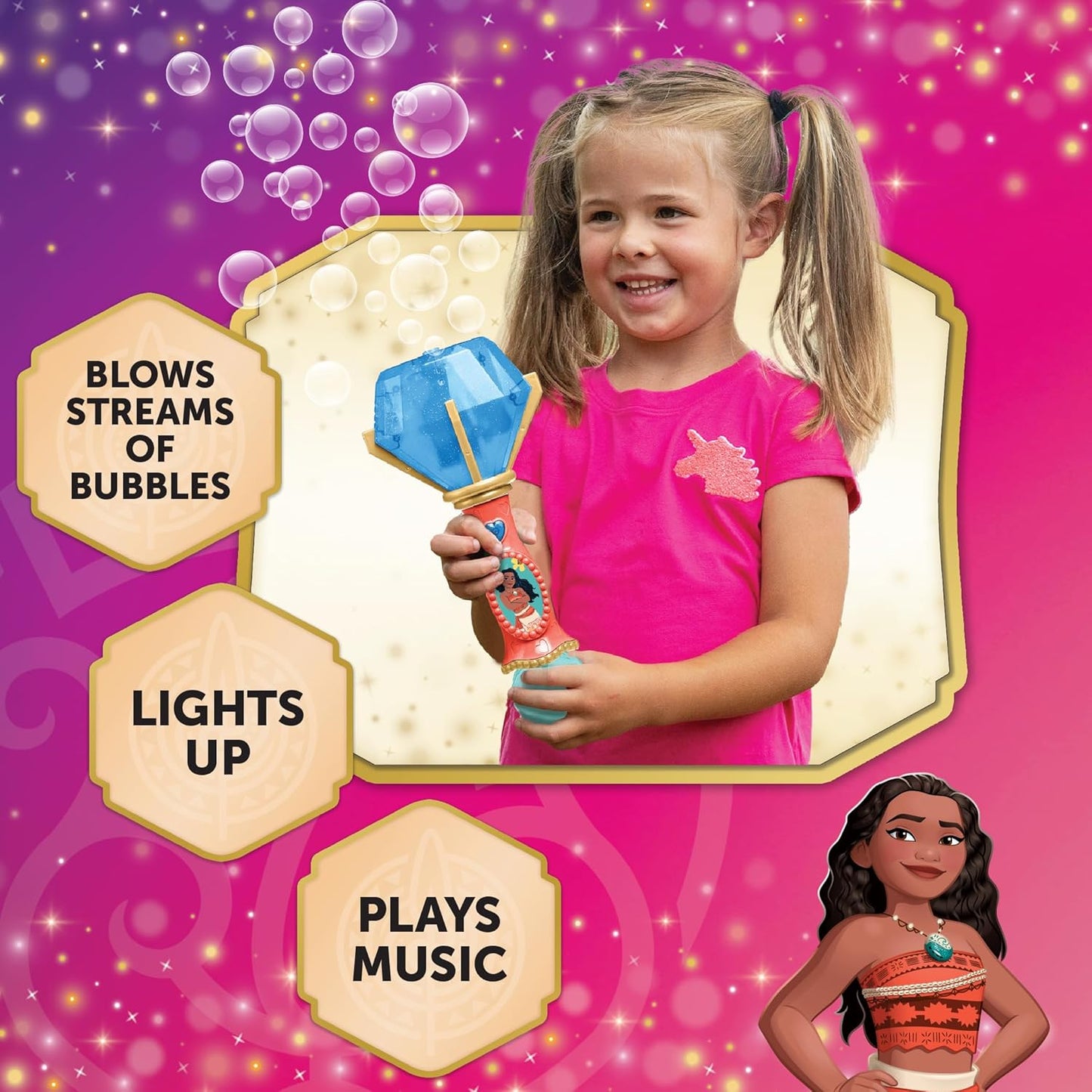 Moana - Varita musical de burbujas con luz y sonido