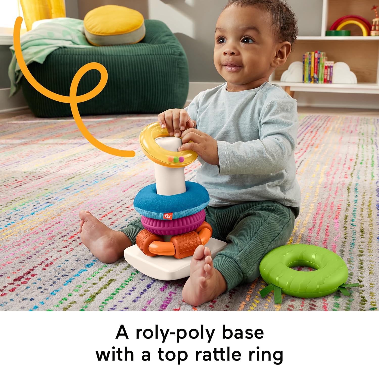 Fisher-Price Juguetes apilables sensoriales Rock-A-Stack Anillos con actividades motoras finas en base Roly-Poly 