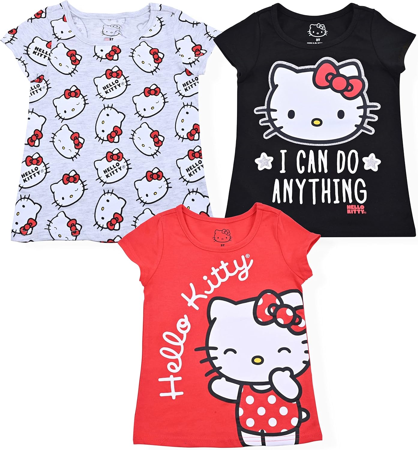 Hello Kitty Sanrio - Paquete de 3 camisetas de manga corta