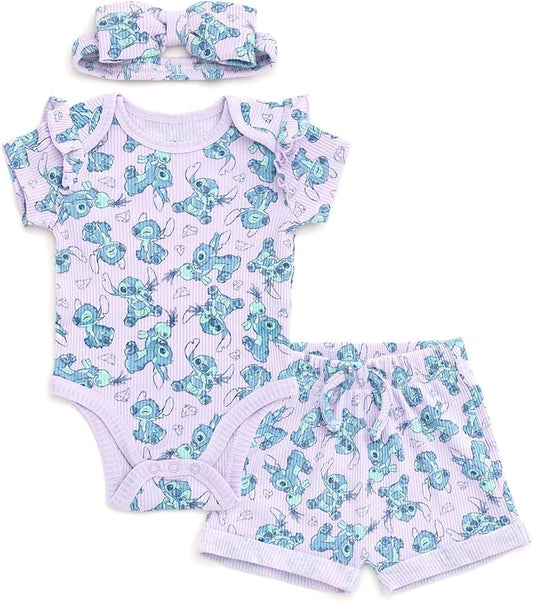 Disney Stitch - Conjunto de 3 piezas de mameluco acanalado