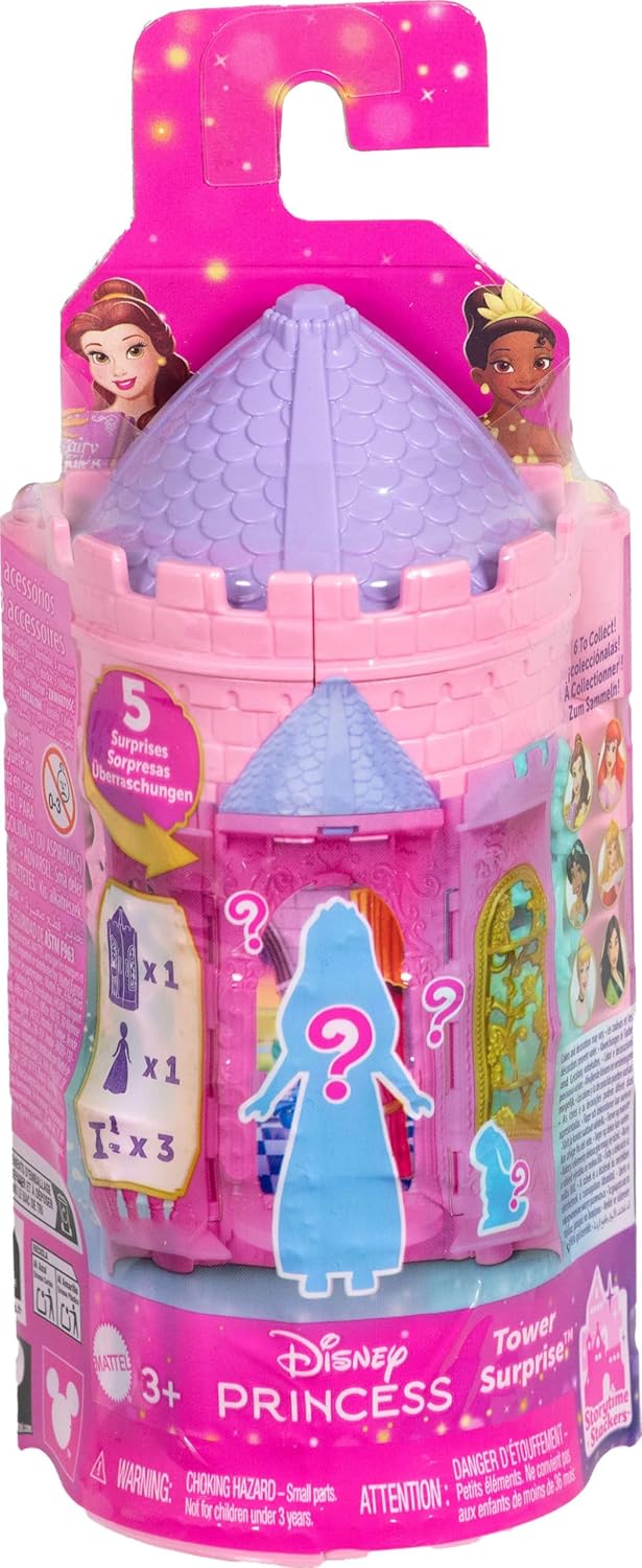 Mattel Disney Princess Tower Surprise - Muñecas pequeñas y accesorios, juegos apilables con 4 sorpresas y amigos de Disney Movies (los estilos pueden variar)