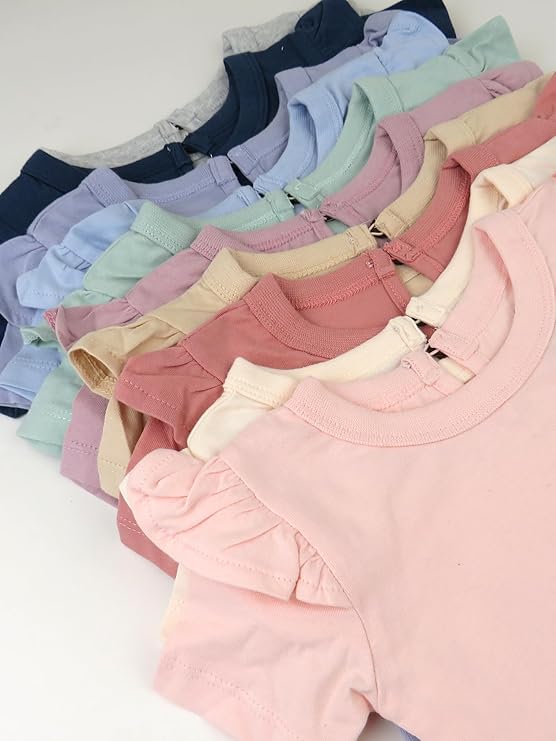 HonestBaby Paquete de 10 camisetas de manga corta con volantes