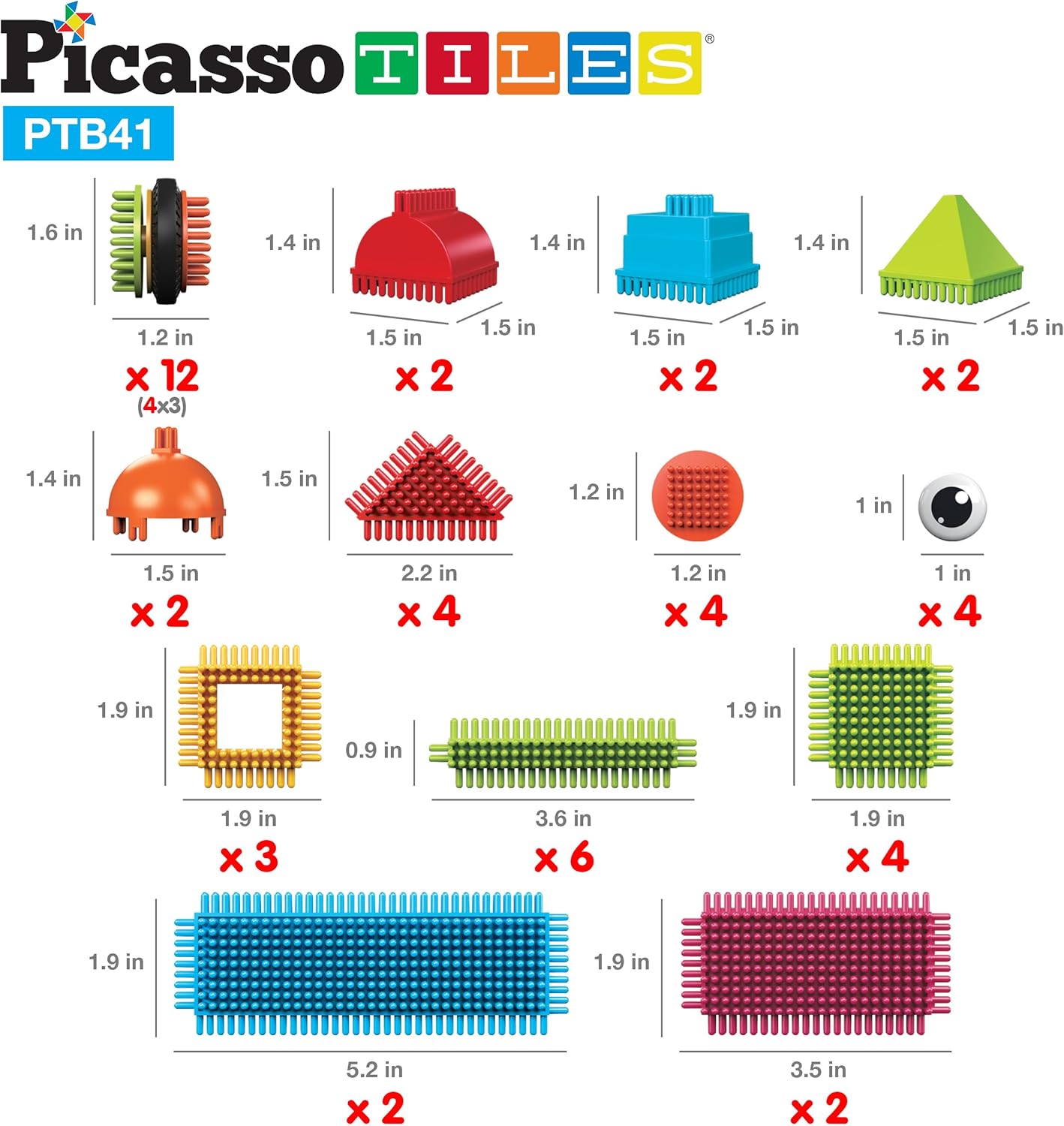 Picasso Toys - Juego de 41 piezas de bloques de construcción de bloques de construcción de erizo 