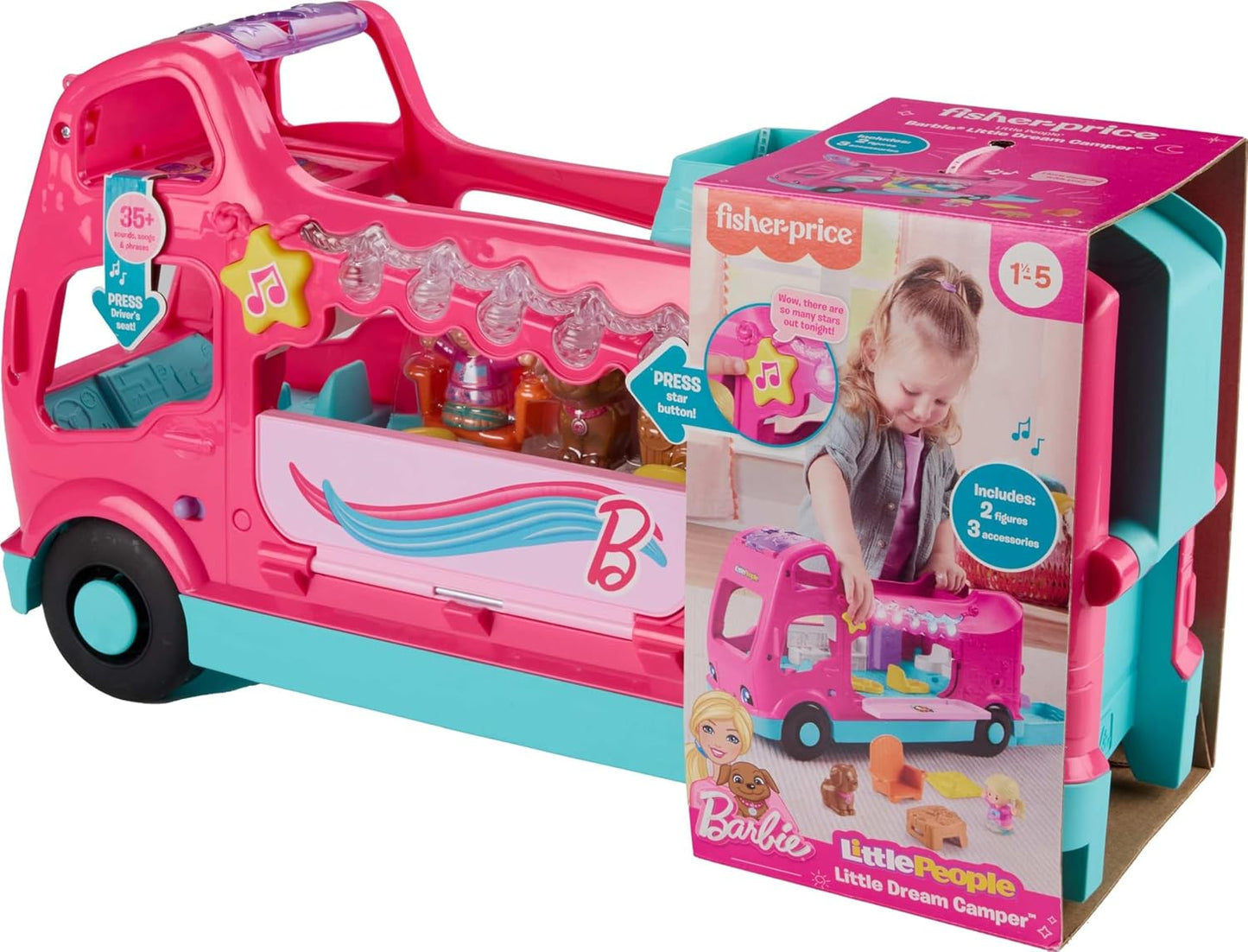 Fisher-Price Little People - Juguete para niños pequeños Barbie Little Dreamcamper RV con música y luces