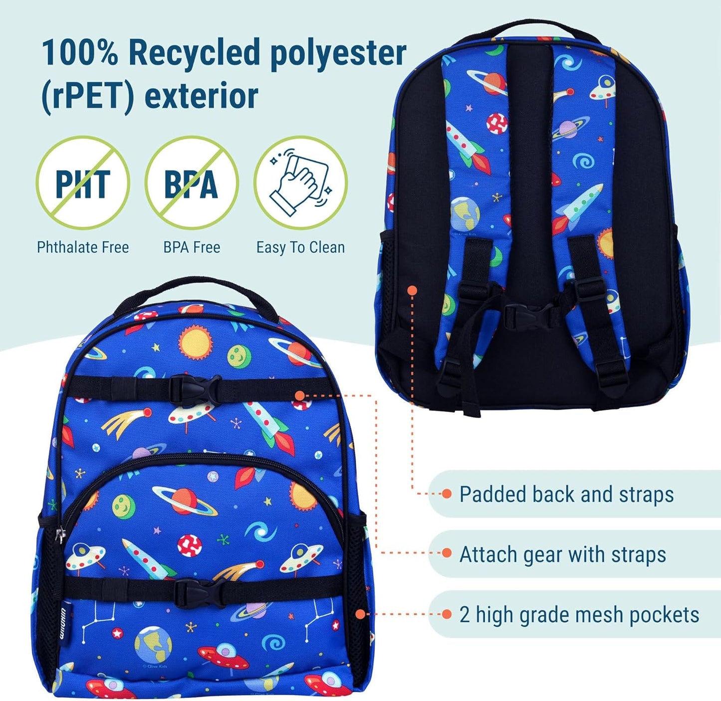 Mochila para niños Wildkin ECO rPET de 15 pulgadas Cohetes 