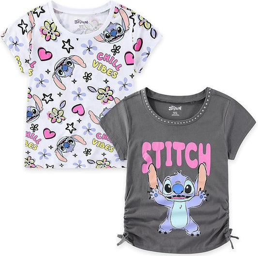 Disney Stitch Camiseta de manga corta para niñas grandes (2 unidades)