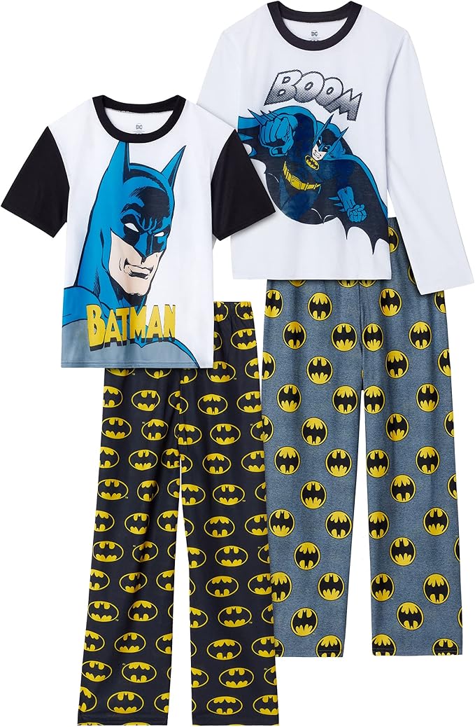 BATMAN Pijamas para niños | Conjunto de ropa de dormir de 4 piezas