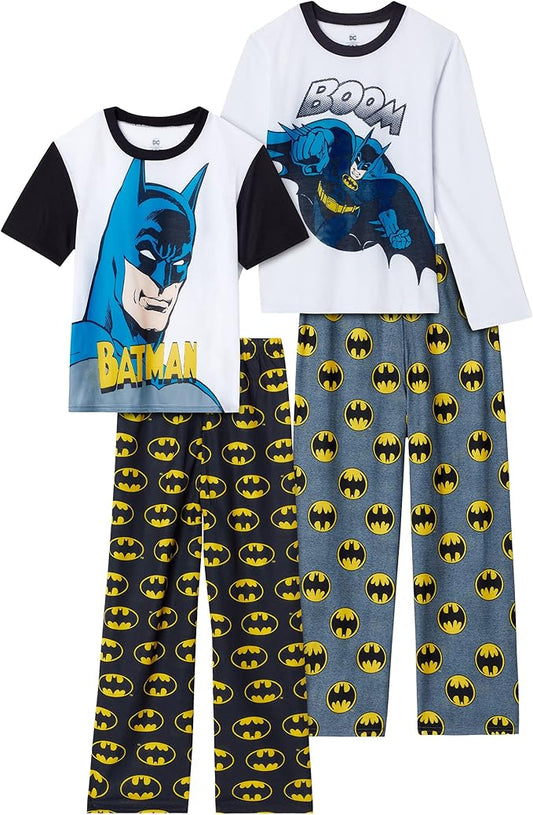 BATMAN Pijamas para niños | Conjunto de ropa de dormir de 4 piezas
