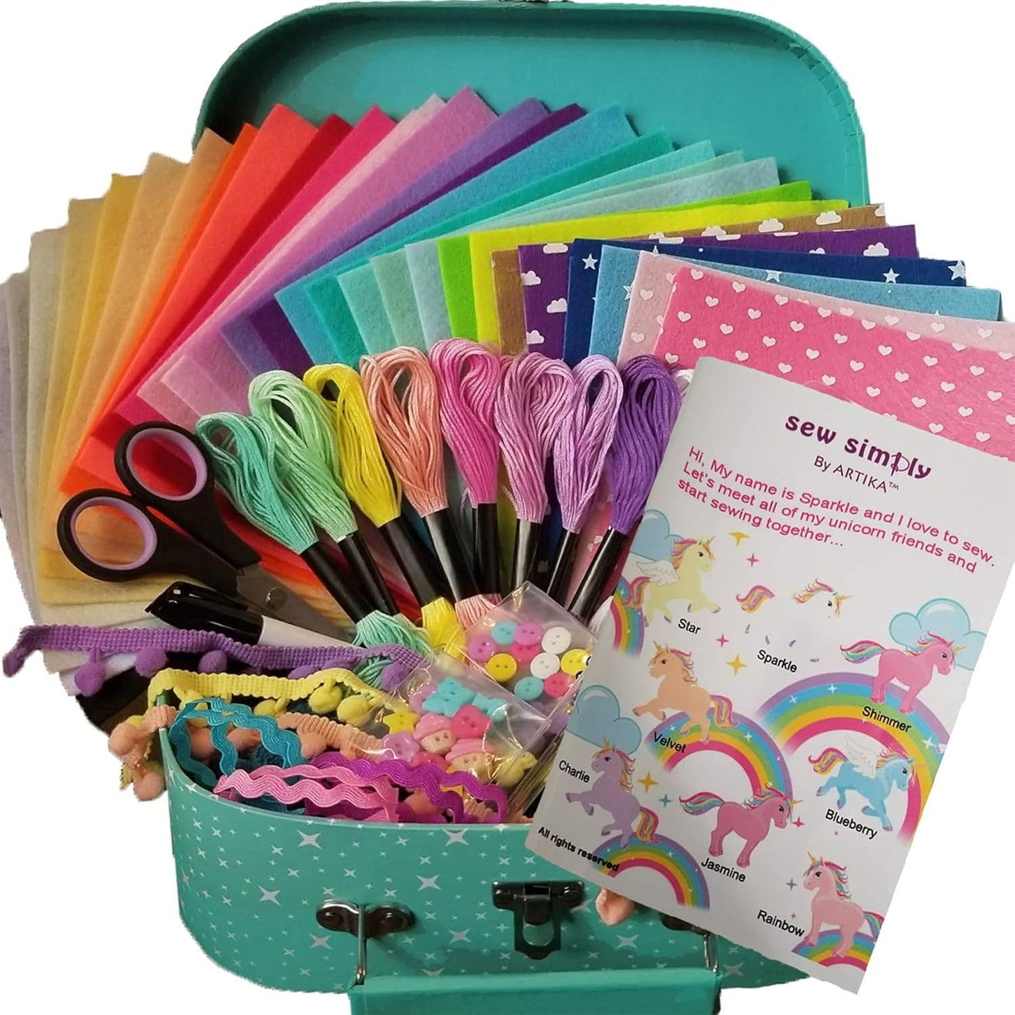 Kit de costura para niños, manualidades para niñas con temática de unicornio y folleto de plantillas