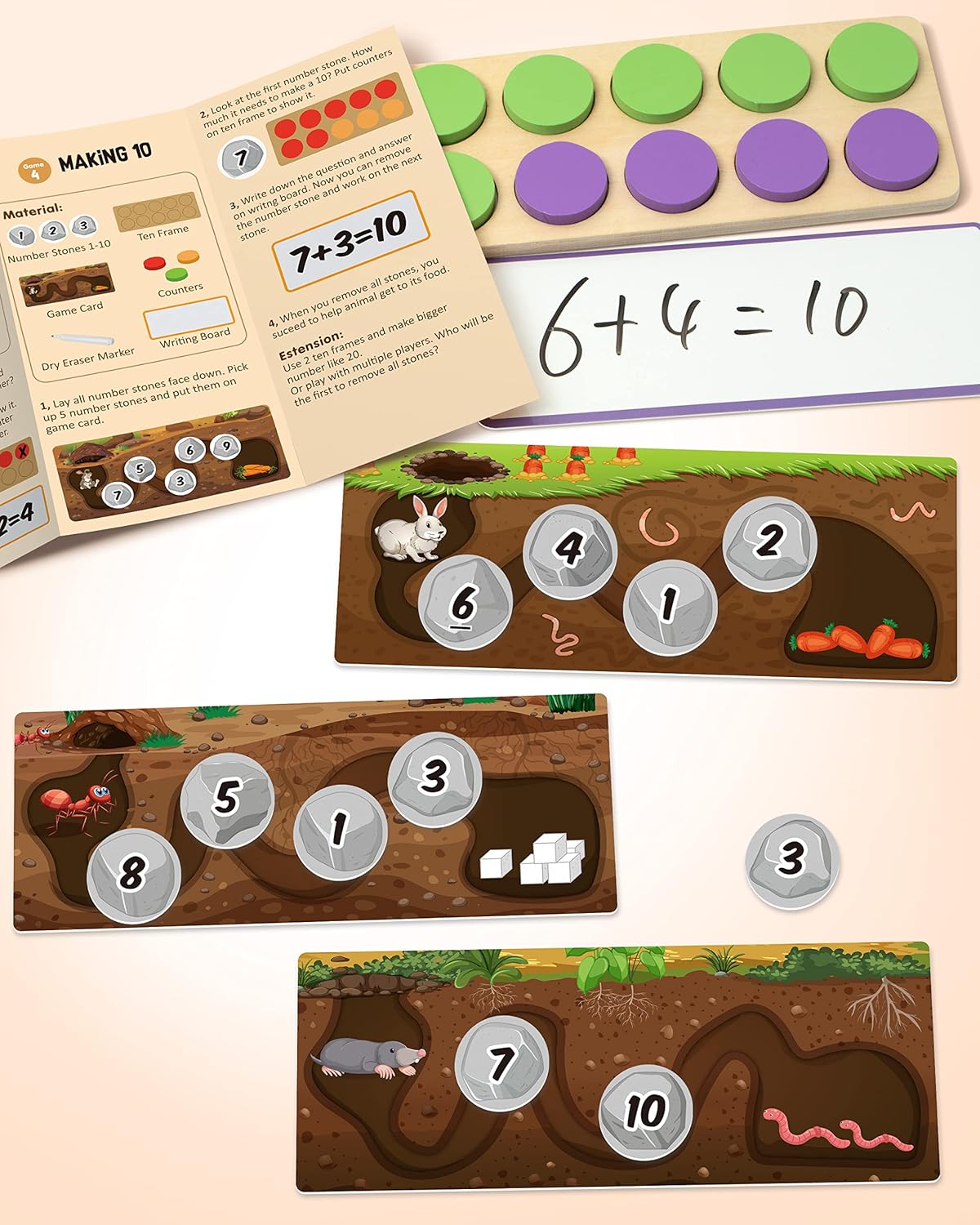 Juego de 10 marcos de madera manipuladores matemáticos