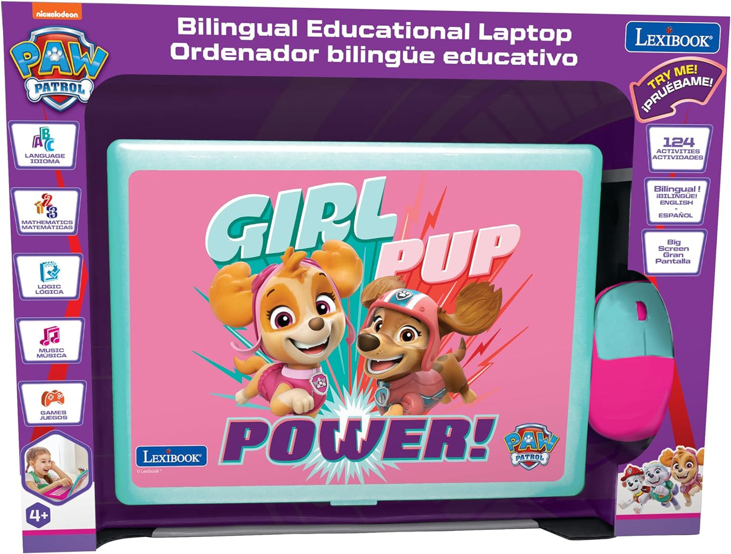 Lexibook, Paw Patrol, portátil educativo y bilingüe en inglés/español