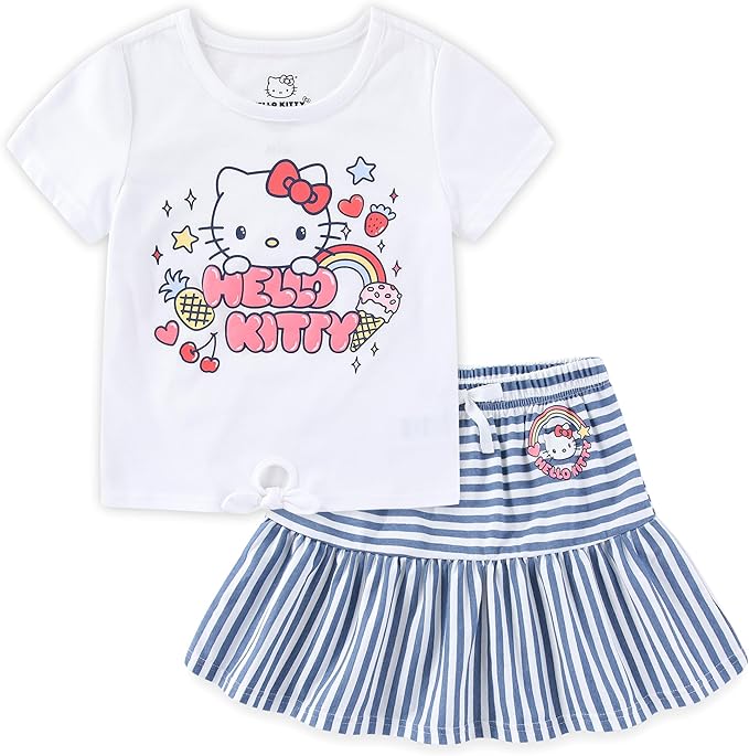 Conjunto de 2 piezas de camisa y falda de manga corta para niñas de Hello Kitty Sanrio