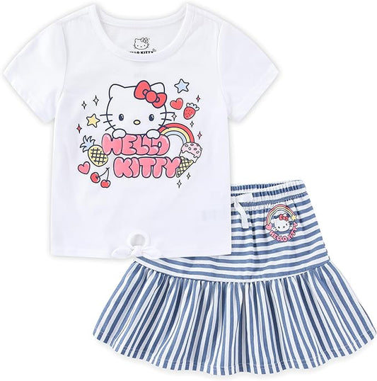 Conjunto de 2 piezas de camisa y falda de manga corta para niñas de Hello Kitty Sanrio