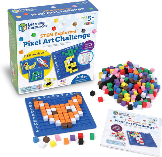 Learning Resources STEM Explorers Pixel Art Challenge, 402 piezas, a partir de 5 años, juguetes STEM para niños, conceptos básicos de codificación para niños