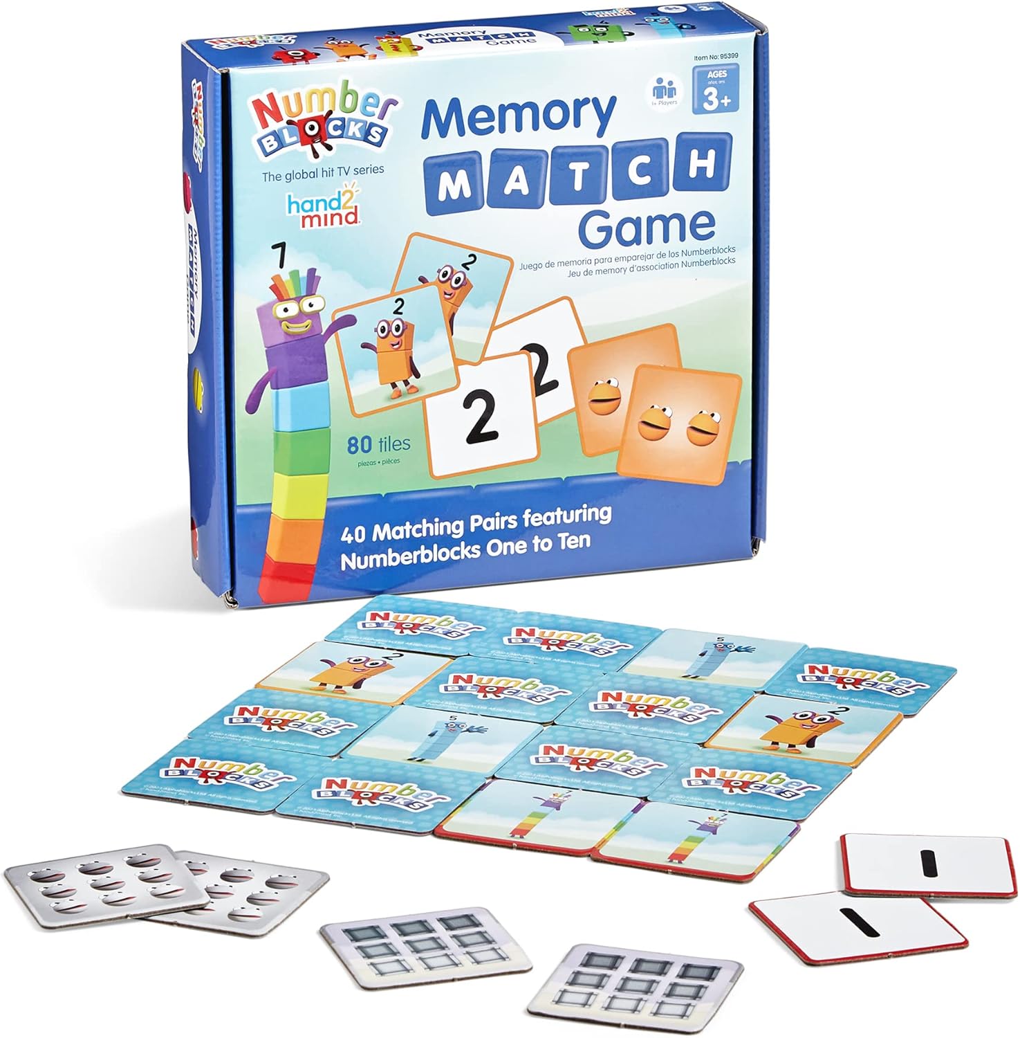 hand2mind Numberblocks - Juego de memoria de coincidencia, juego de tarjetas de memoria, juegos de juego para niños pequeños, juego de azulejos, juegos de matemáticas preescolares para niños de 3 a 5