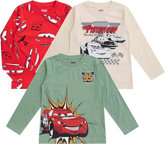 Disney Cars Lightning McQueen - Paquete de 3 camisetas de manga larga
