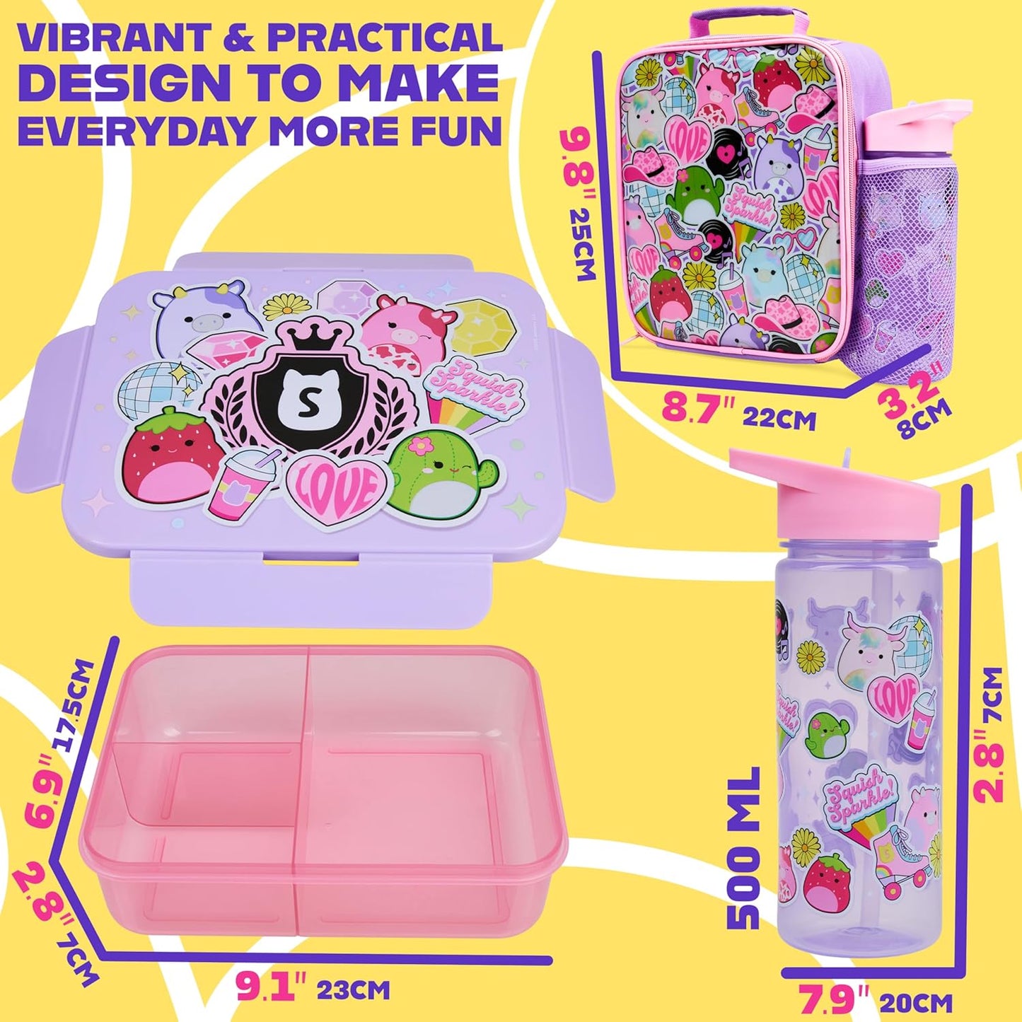 Juego combinado lonchera + botella + caja de aperitivos