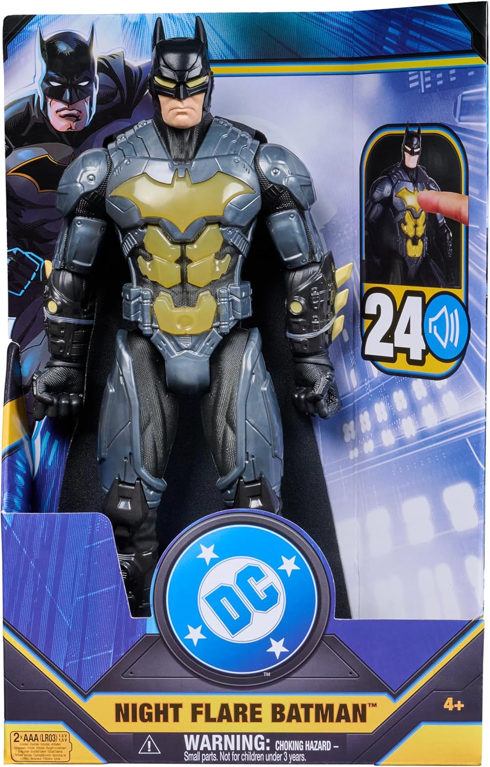DC Comics, Batman Night Flare Figura de acción iluminada de 12 pulgadas con 24 sonidos y frases