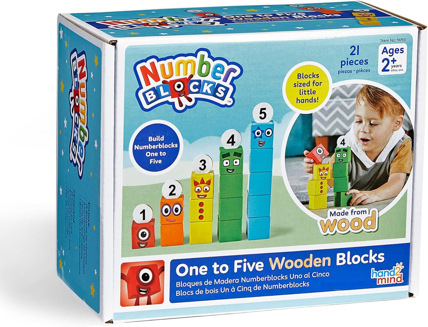 hand2mind Numberblocks One to Five - Bloques de construcción de madera