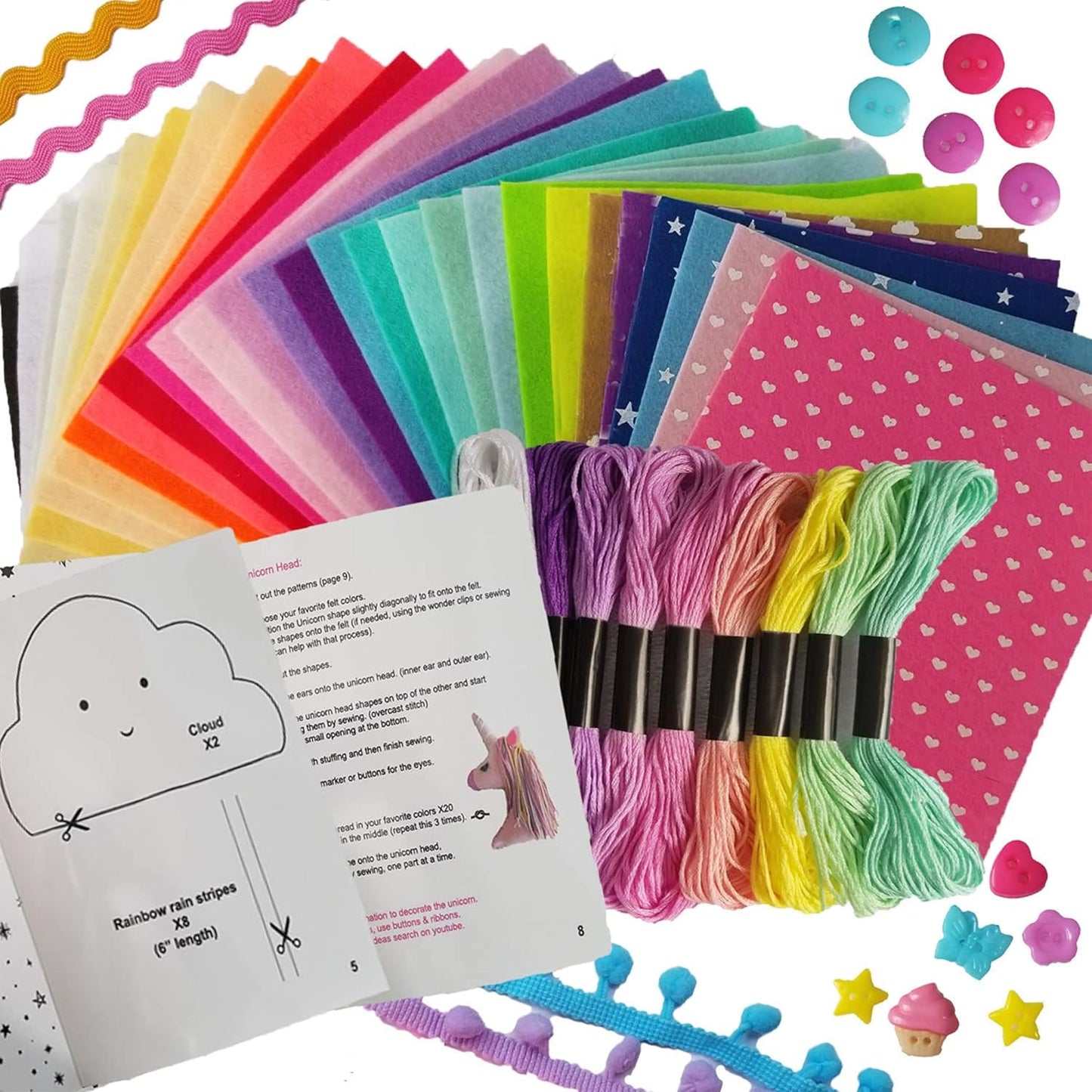 Kit de costura para niños, manualidades para niñas con temática de unicornio y folleto de plantillas