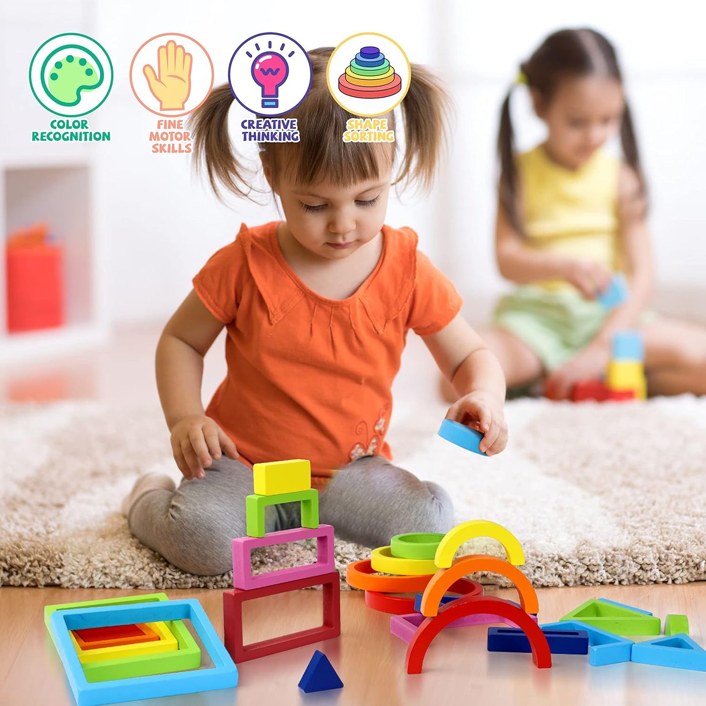 Juguete apilable de madera arco iris Montessori