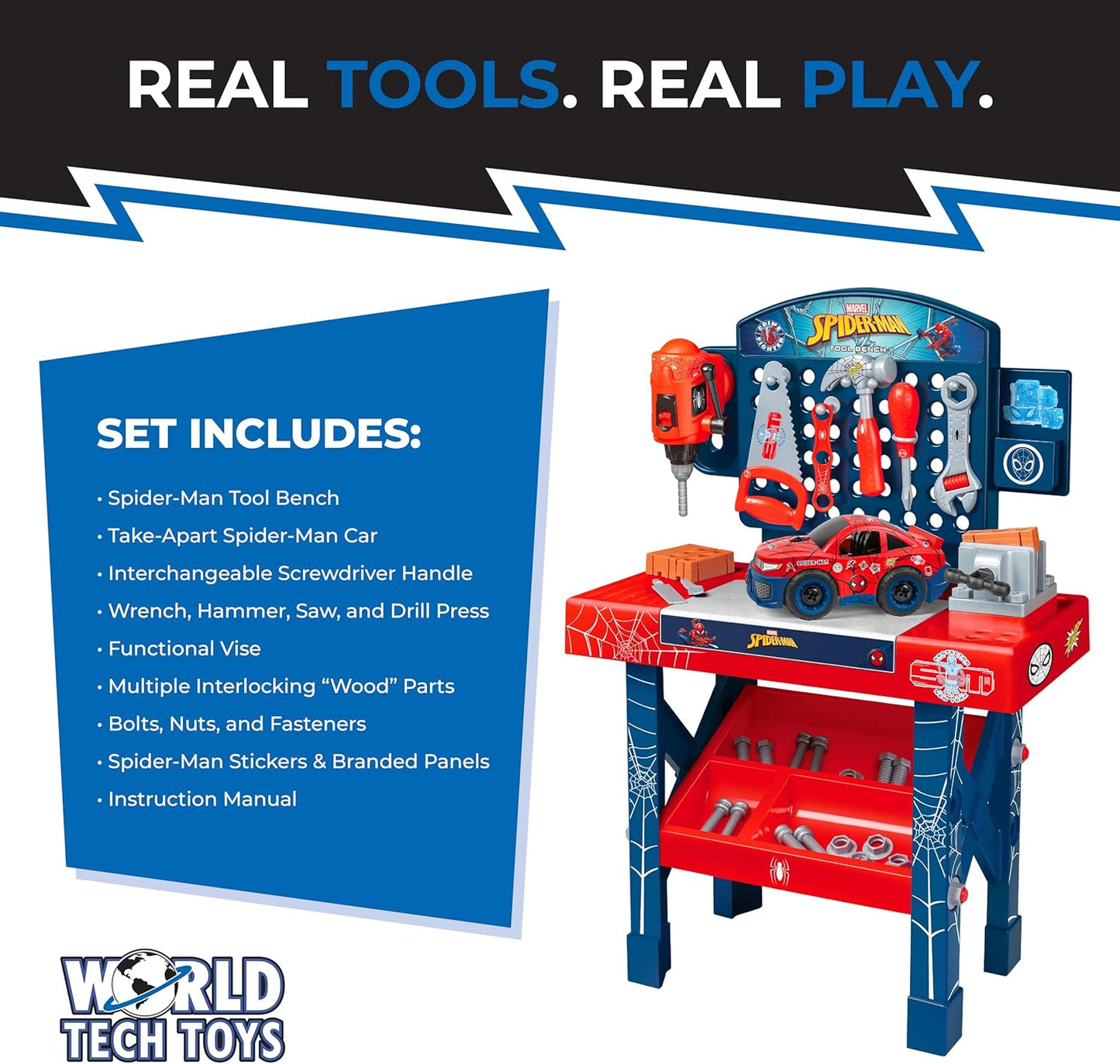 Spiderman - Juego de banco de herramientas con coche desmontable