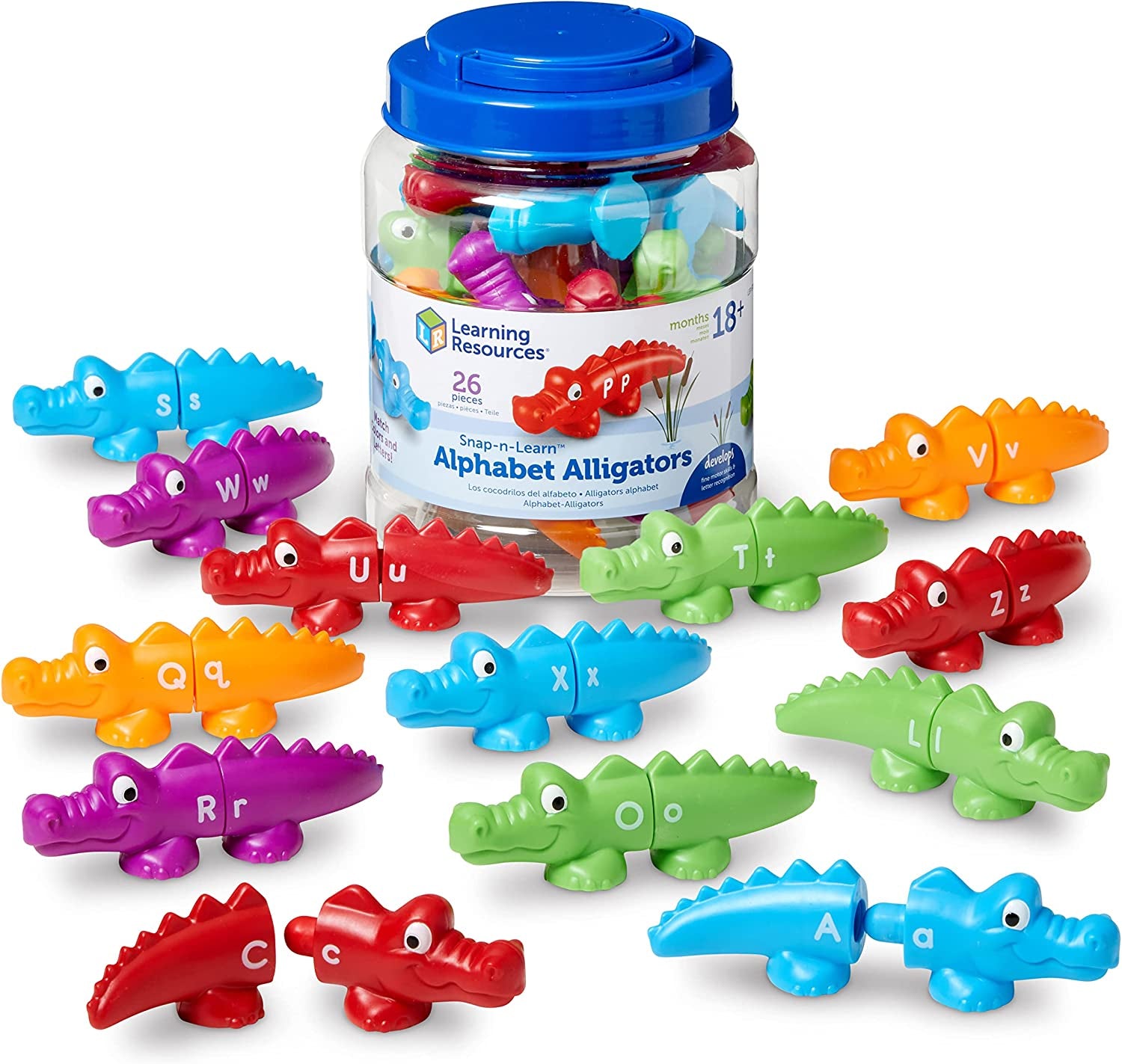 Snap-N-Learn Alphabet Alligators, Fine Motor Toy, 26 Double-Sidedpiece, Ages 18 Months +, Multicolor