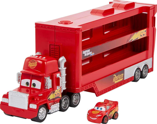 Mattel Disney and Pixar Cars Mack Mini Racers Hauler y 1 mini auto de juguete