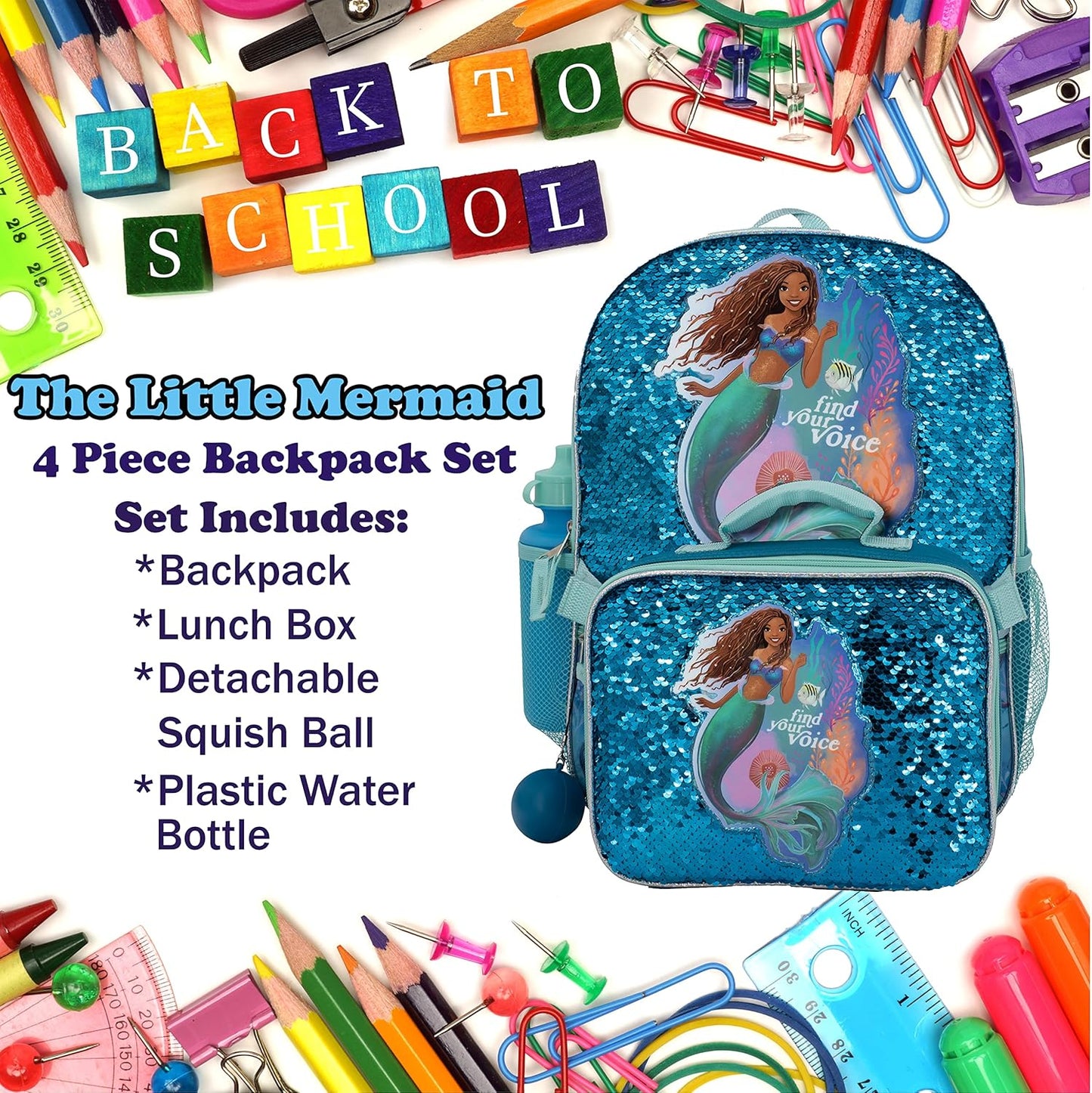 Disney The Little Mermaid Movie - Juego de mochila de 4 piezas  16 pulgadas