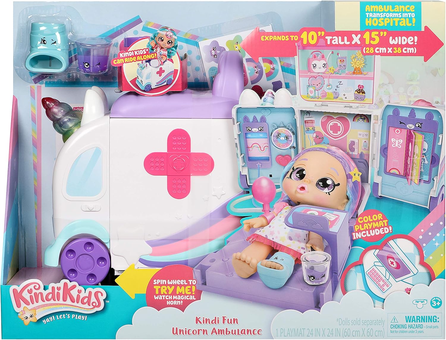 Kindi Kids Hospital Corner - Ambulancia Unicornio - Alfombra de juego incluida