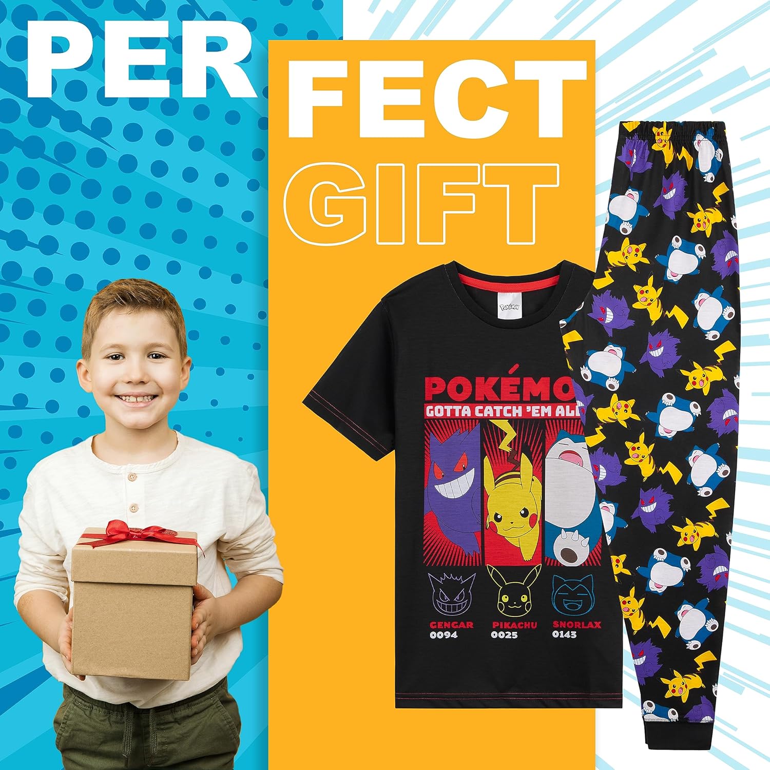 Pokemon Conjunto de pijama para niños, camiseta y pantalones largos