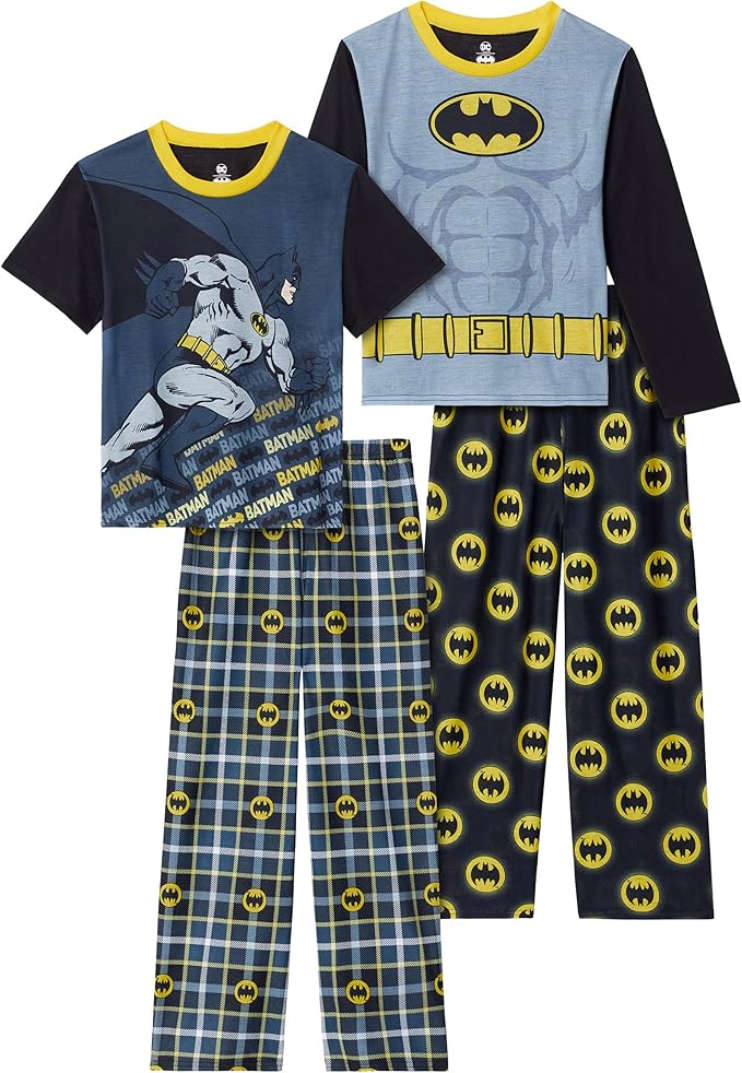 BATMAN Pijamas para niños | Conjunto de ropa de dormir de 4 piezas