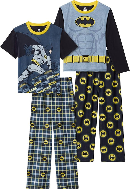 BATMAN Pijamas para niños | Conjunto de ropa de dormir de 4 piezas