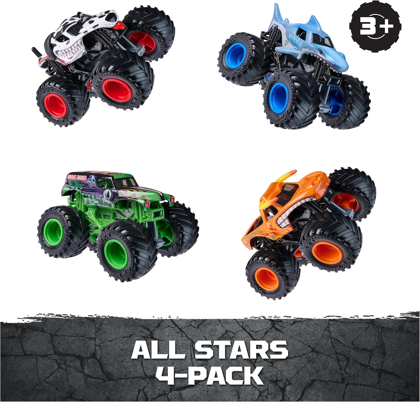 Monster Jam Paquete de 4 camiones monstruo