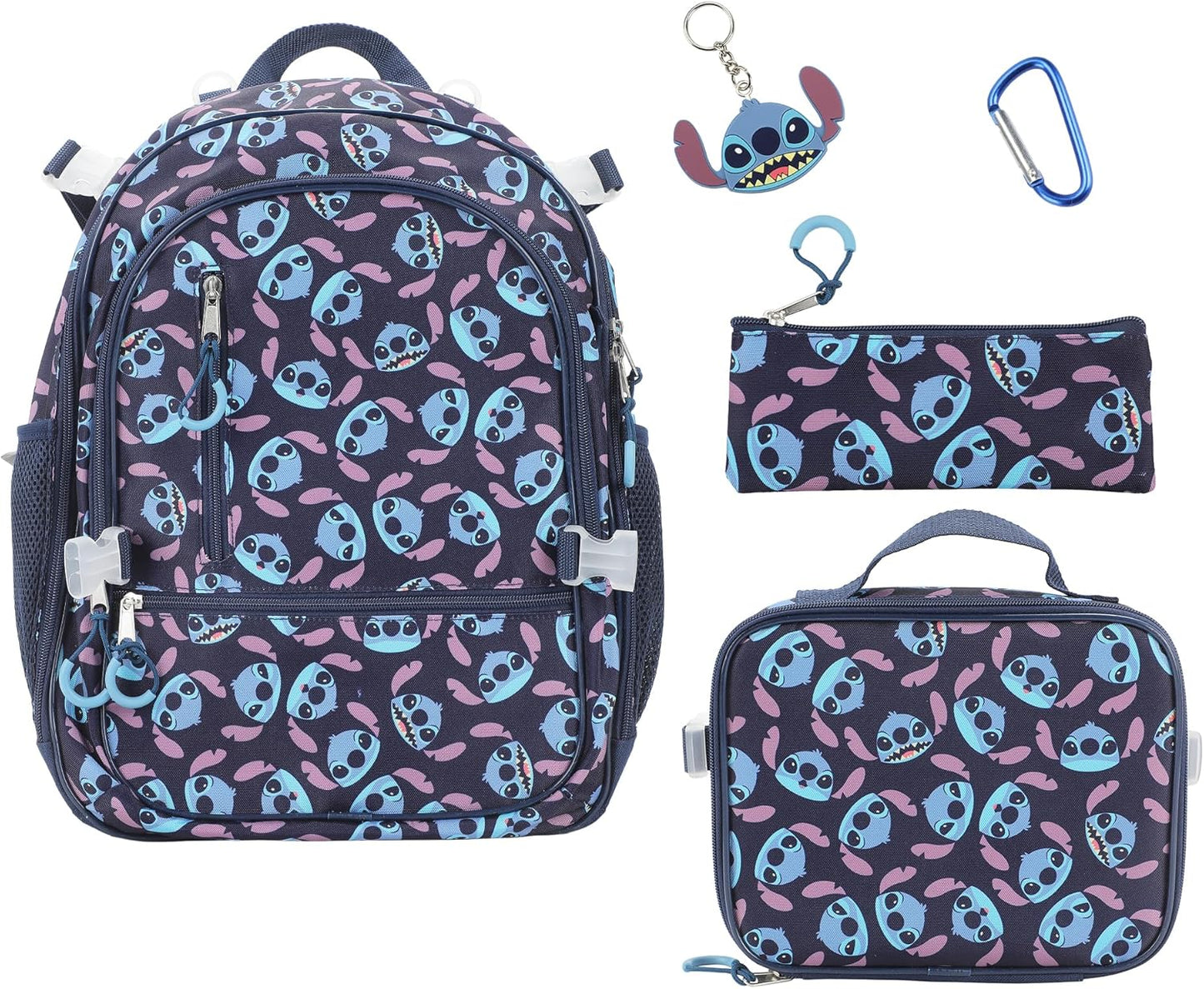 Disney's Stitch - Juego combinado de mochila y lonchera de 4 piezas de 16 pulgadas