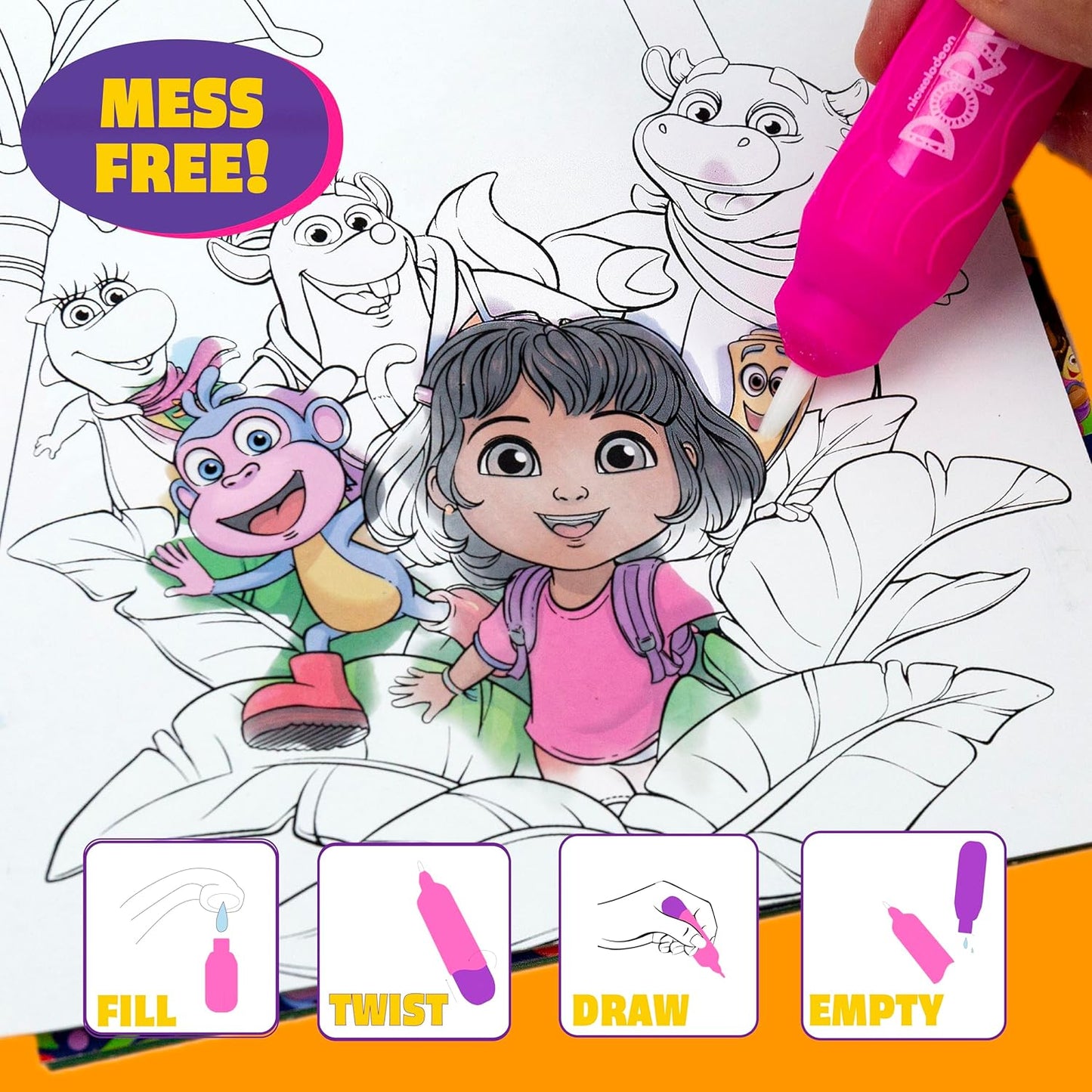 Dora Aqua Art, incluye bolígrafo de pincel y páginas reutilizables para revelar agua