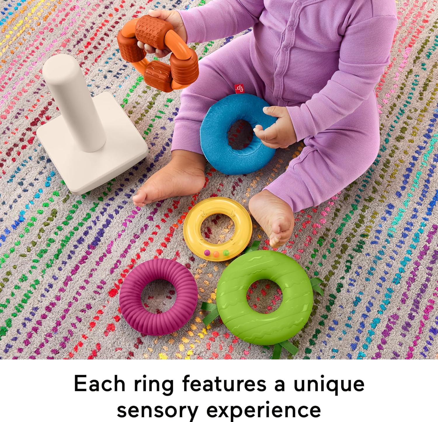 Fisher-Price Juguetes apilables sensoriales Rock-A-Stack Anillos con actividades motoras finas en base Roly-Poly 