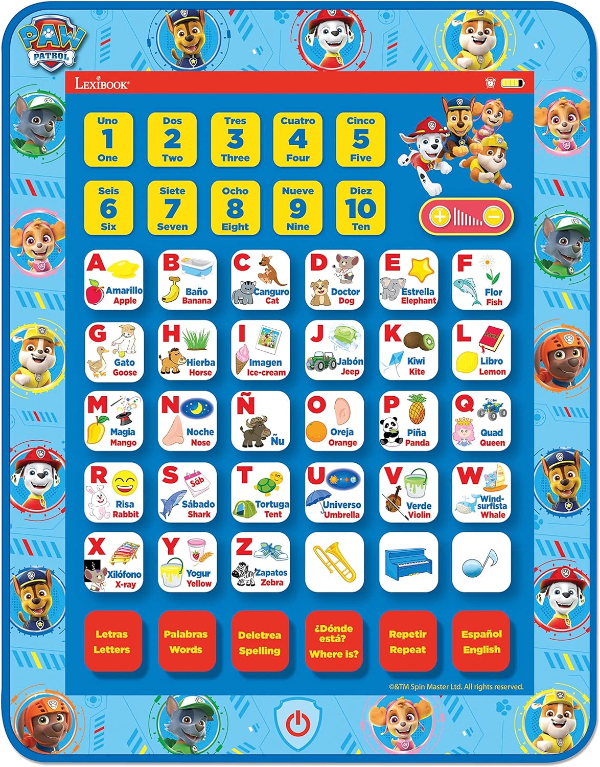 LEXiBOOK, Paw Patrol, Educativa Bilingüe Inglés/Español 