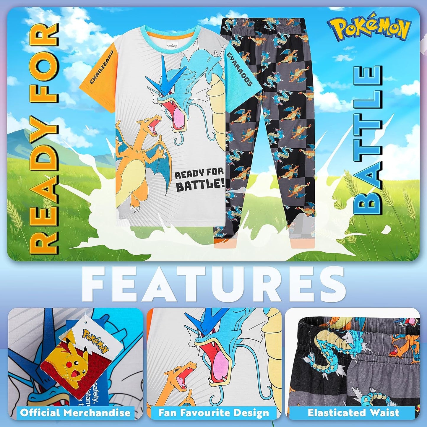 Pokemon Conjunto de pijama para niños, camiseta y pantalones largos