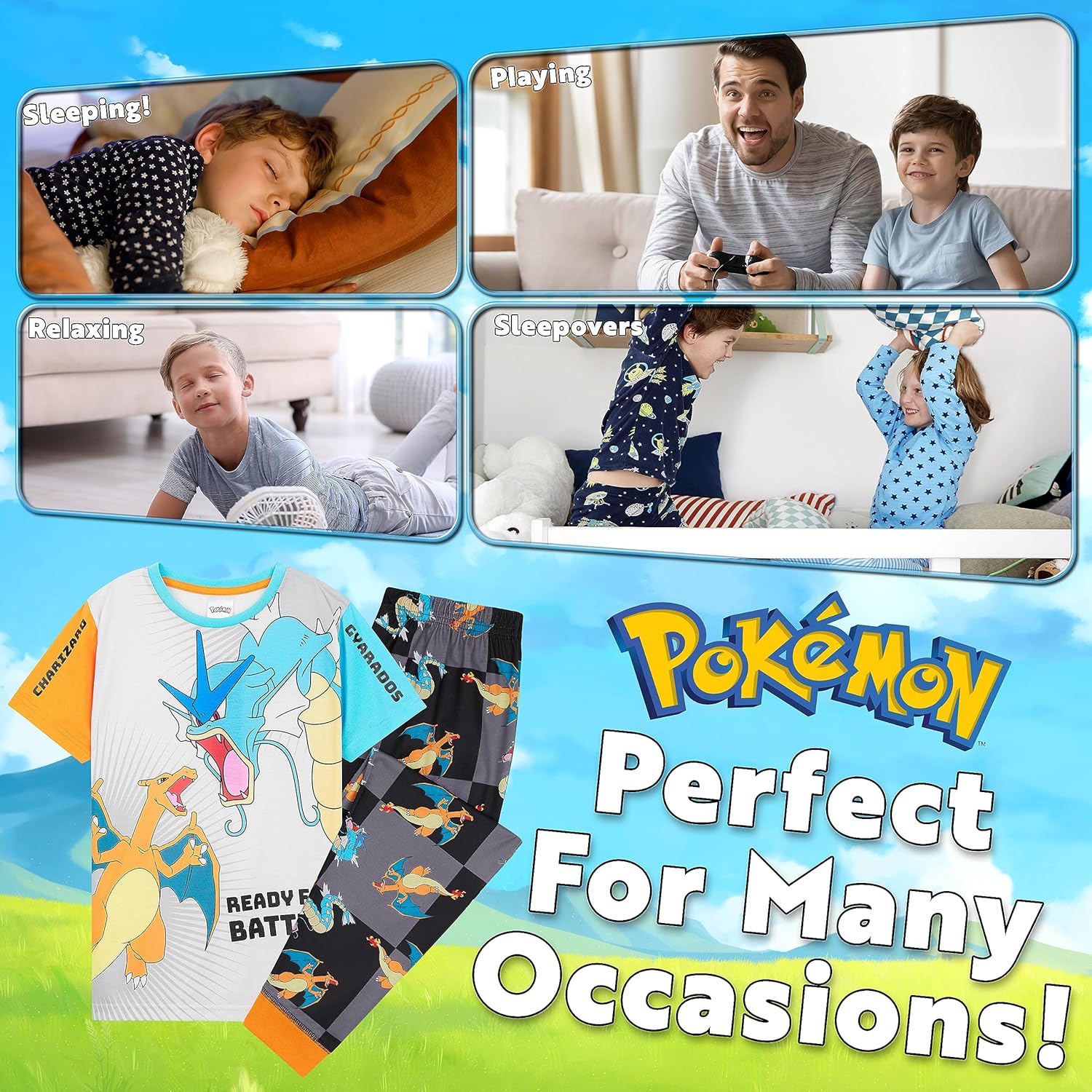 Pokemon Conjunto de pijama para niños, camiseta y pantalones largos