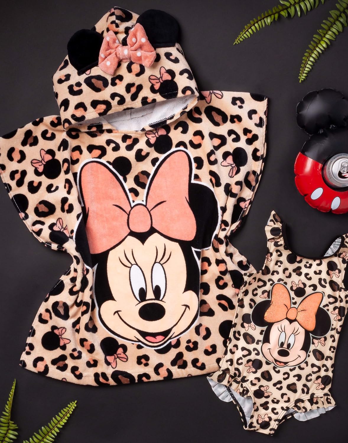 Disney - Conjunto de traje de baño y poncho con capucha para niña