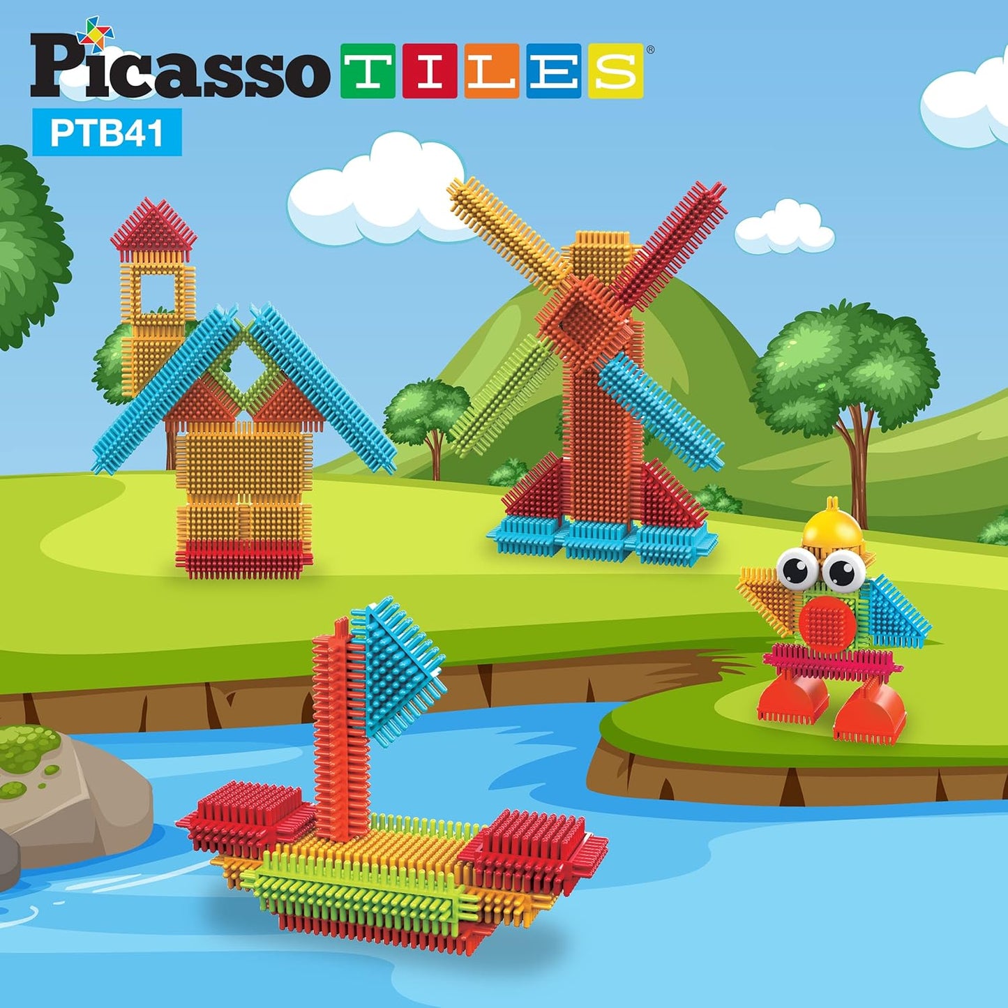 Picasso Toys - Juego de 41 piezas de bloques de construcción de bloques de construcción de erizo 