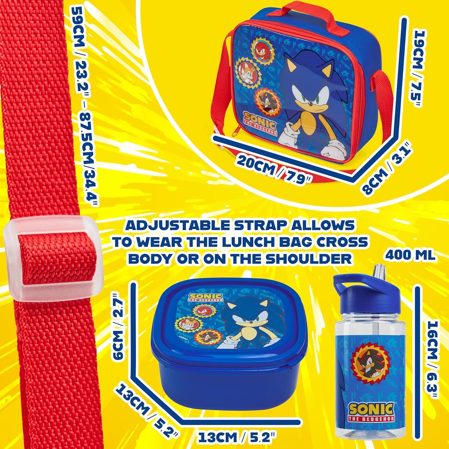 Juego combinado lonchera + botella + caja de aperitivos