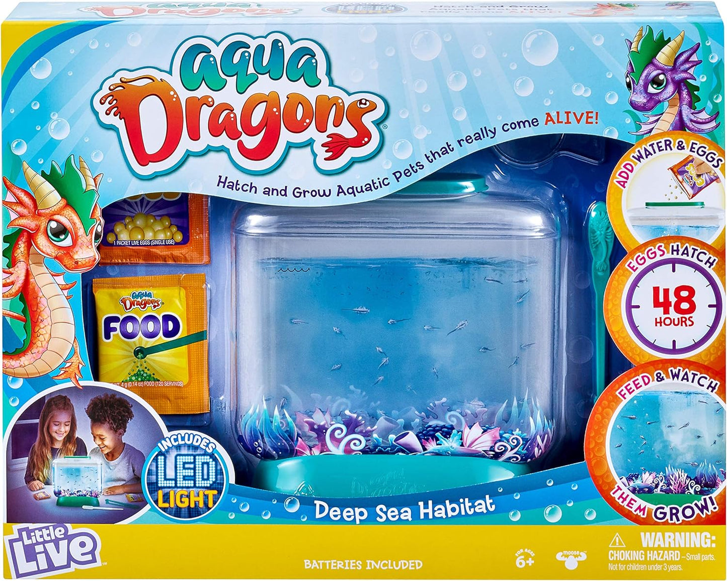 Little Live Aqua Dragons - Hábitat de aguas profundas, tanque con luz LED, escotilla y cultivo de mascotas acuáticas 