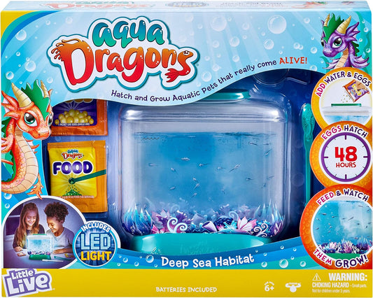 Little Live Aqua Dragons - Hábitat de aguas profundas, tanque con luz LED, escotilla y cultivo de mascotas acuáticas 