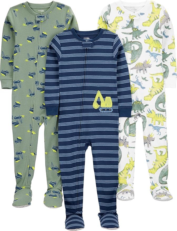 Pijama de algodón sin pies y ajustado, paquete de 3, de Simple Joys by Carter's Kids