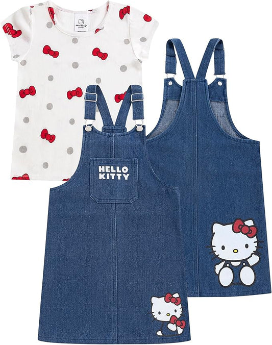 Conjunto de vestido vaquero con jersey ajustable y camisa para niñas de Hello Kitty Sanrio
