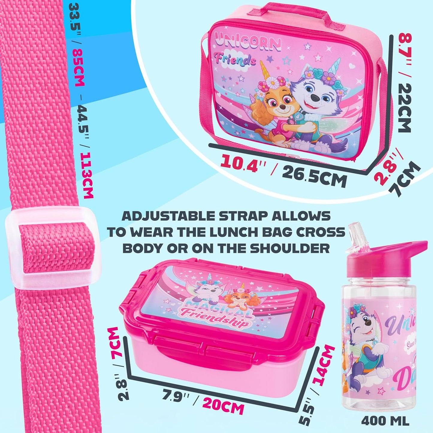 Juego combinado lonchera + botella + caja de aperitivos