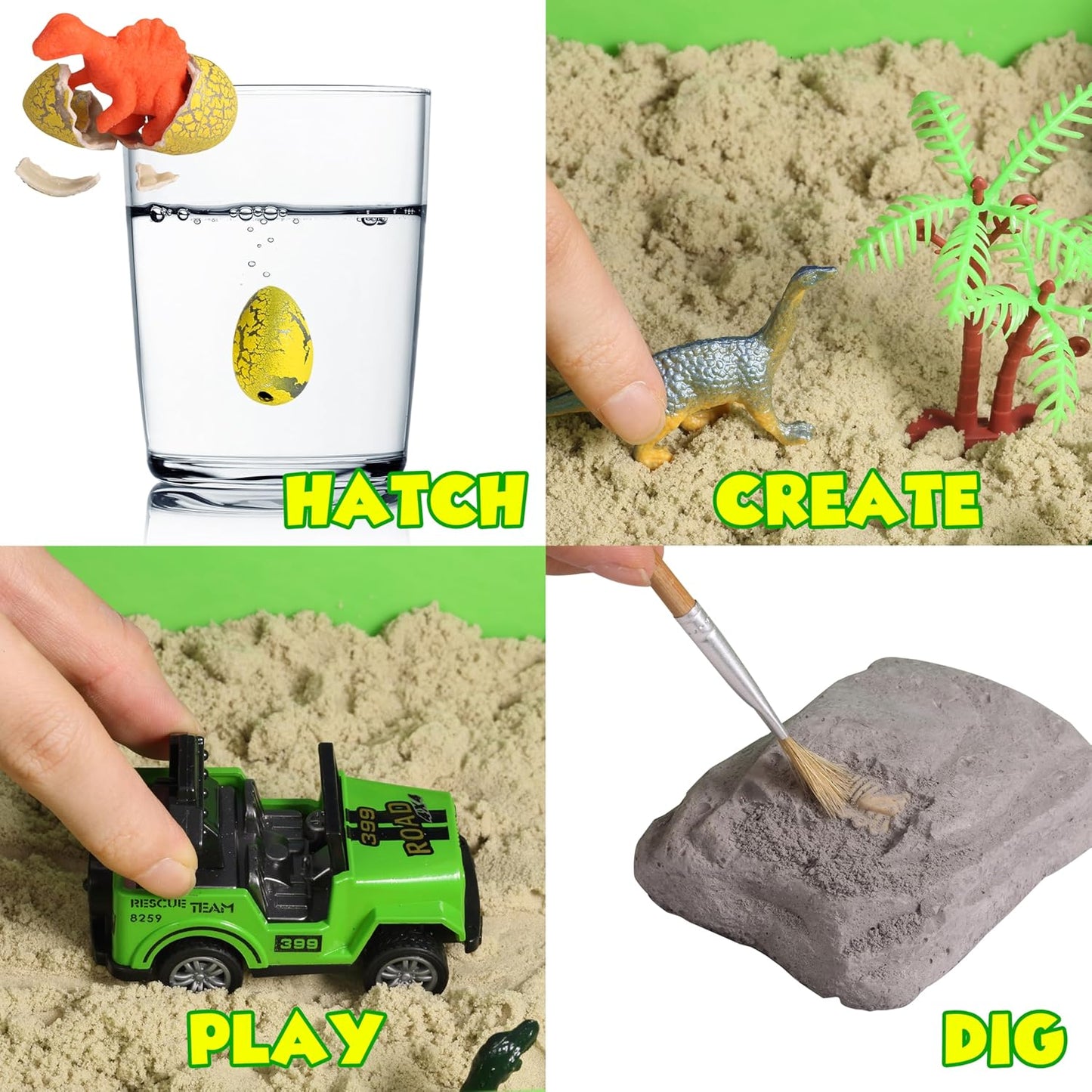 Cubo sensorial de dinosaurio, juguetes sensoriales de excavación de dinosaurios con arena de juego para niños y niñas, juguetes para niños, caja de arena